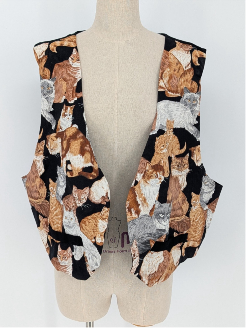90s Style Cat Print Tie Back Vest XL 1X Novelty Kittens Cat Lover Waistcoat